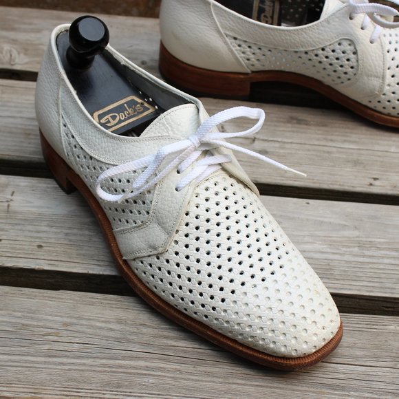 Vintage the Hartt Shoe White Perforated Leather Derby, Men's 9 D, Made in Canada - Picture 2 of 13